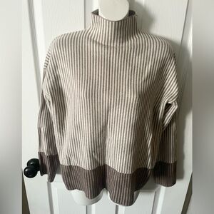 Rachel Zoe Funnel Neck Brown / Beige Striped Sweater Size Medium
